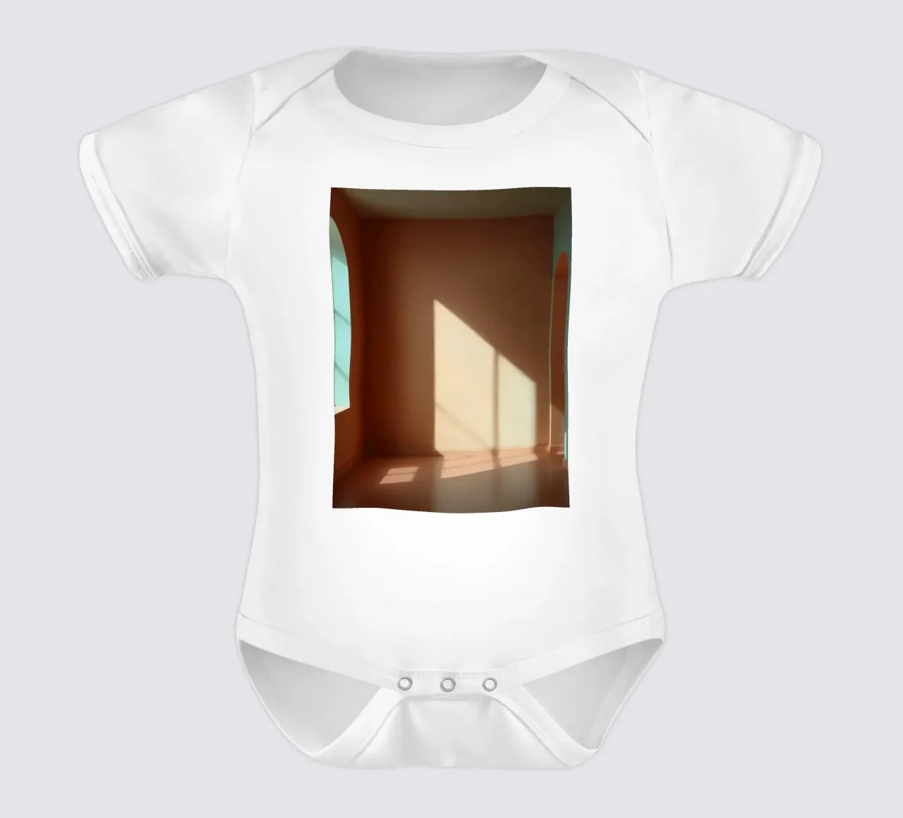 Bright sunlight streams through arched windows short-sleeve baby romper by DesignDoodle