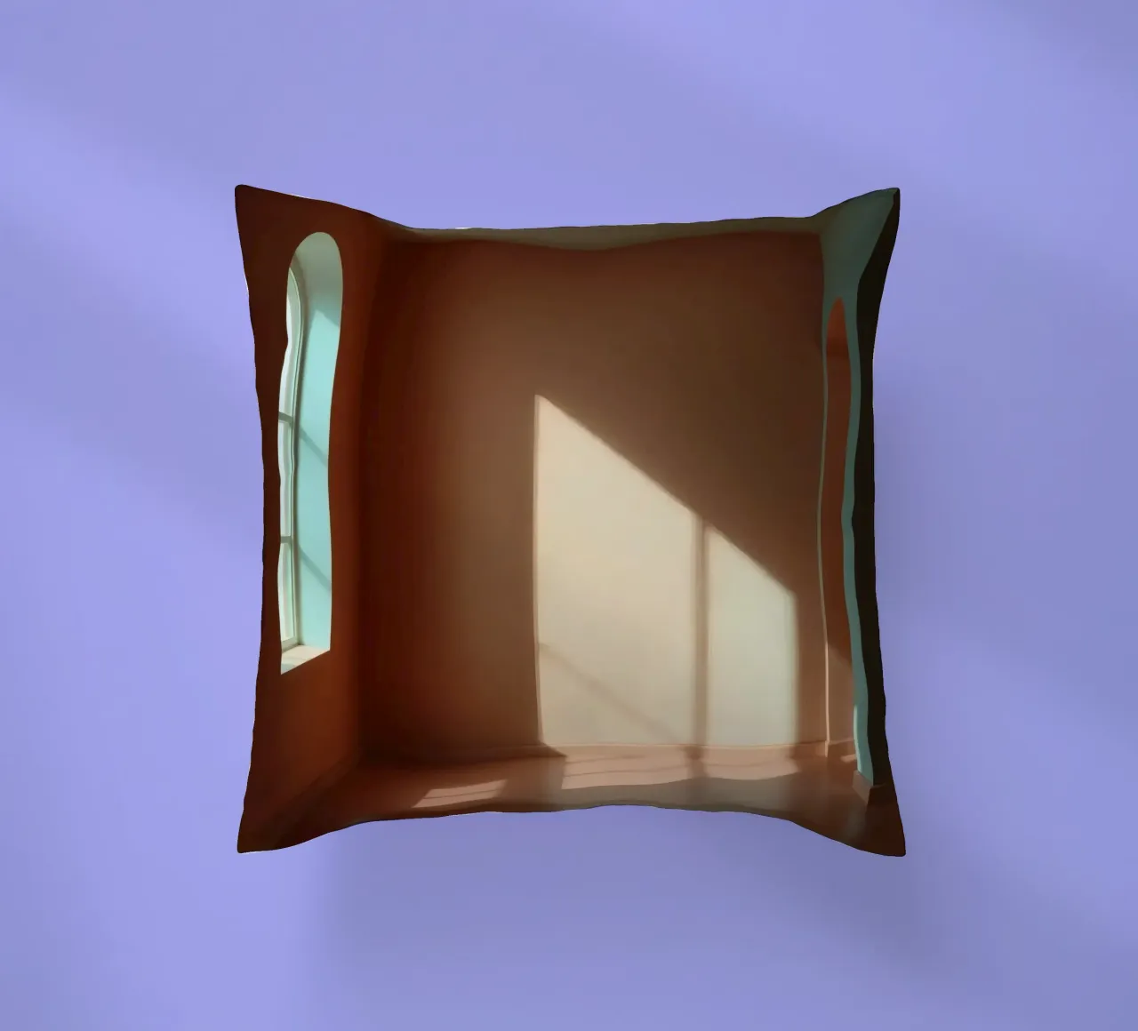 Bright sunlight streams through arched windows decorative cushion by DesignDoodle