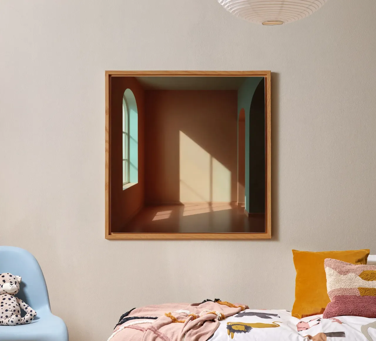 Bright sunlight streams through arched windows alu-dibond by DesignDoodle