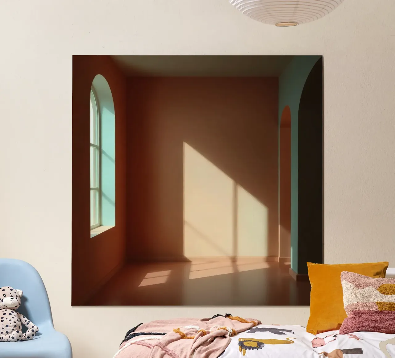 Bright sunlight streams through arched windows hahnemühle by DesignDoodle