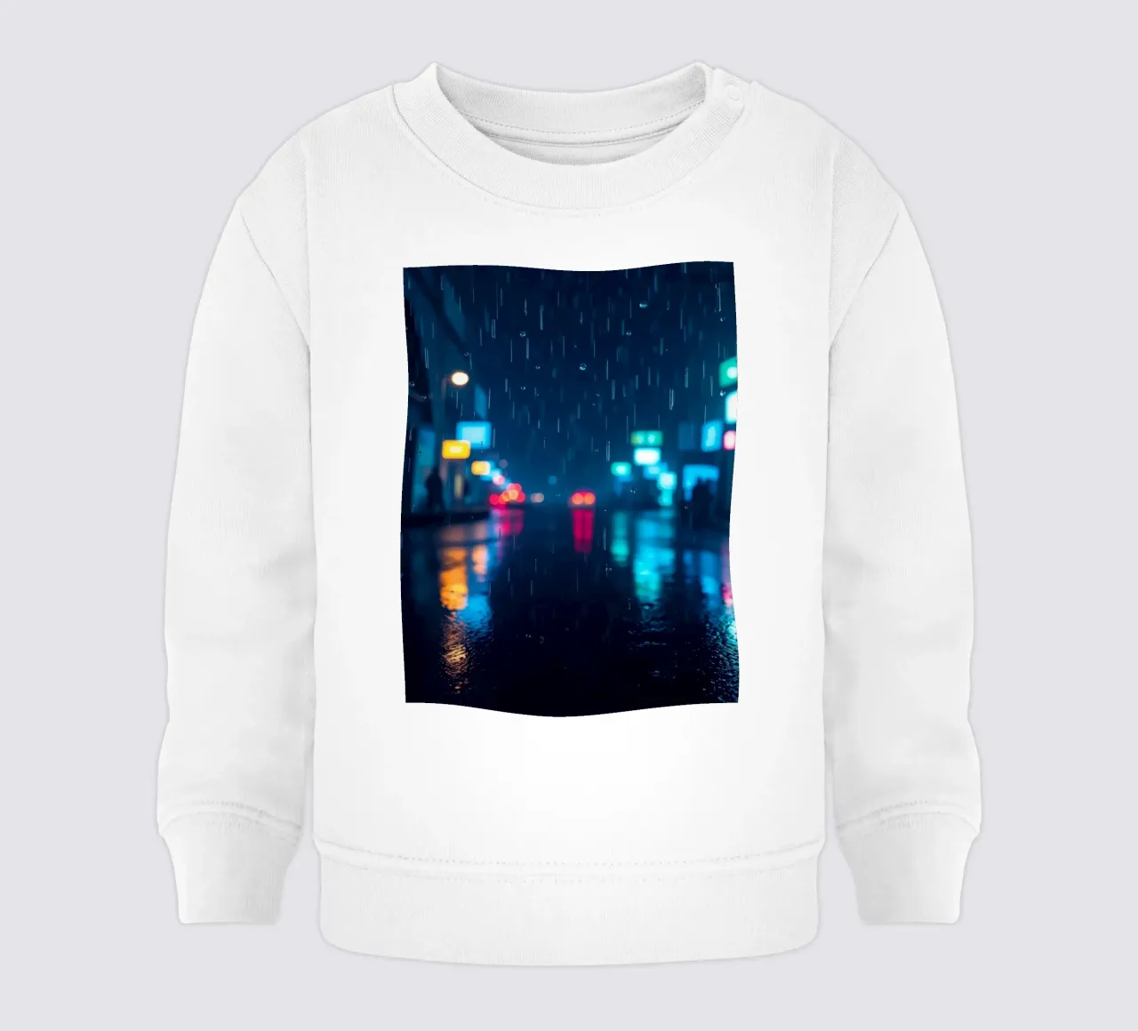 Vita notturna urbana colorata sotto la pioggia con insegne luminose felpa neonato da DesignDoodle