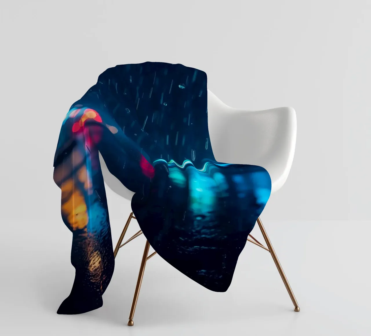 Colorful urban nightlife under rain with illuminated signs fleece blanket by DesignDoodle