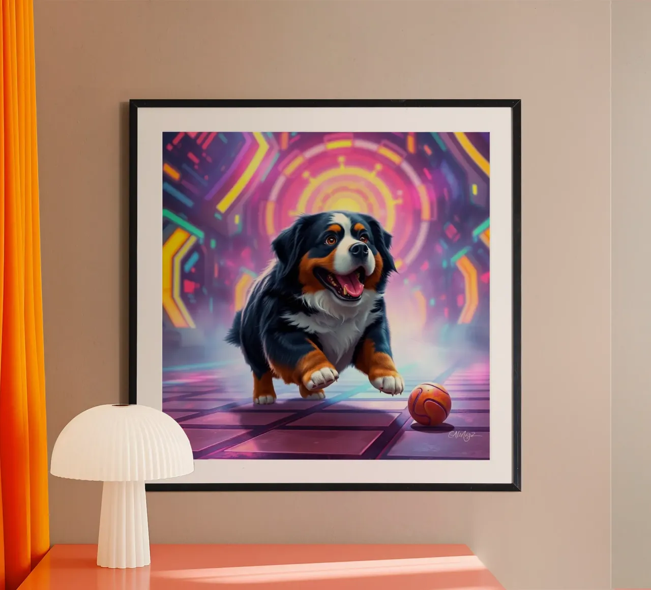Bellissimo cane da montagna bernese #132 poster con telaio in legno da Yumis.Beargang.and.Me
