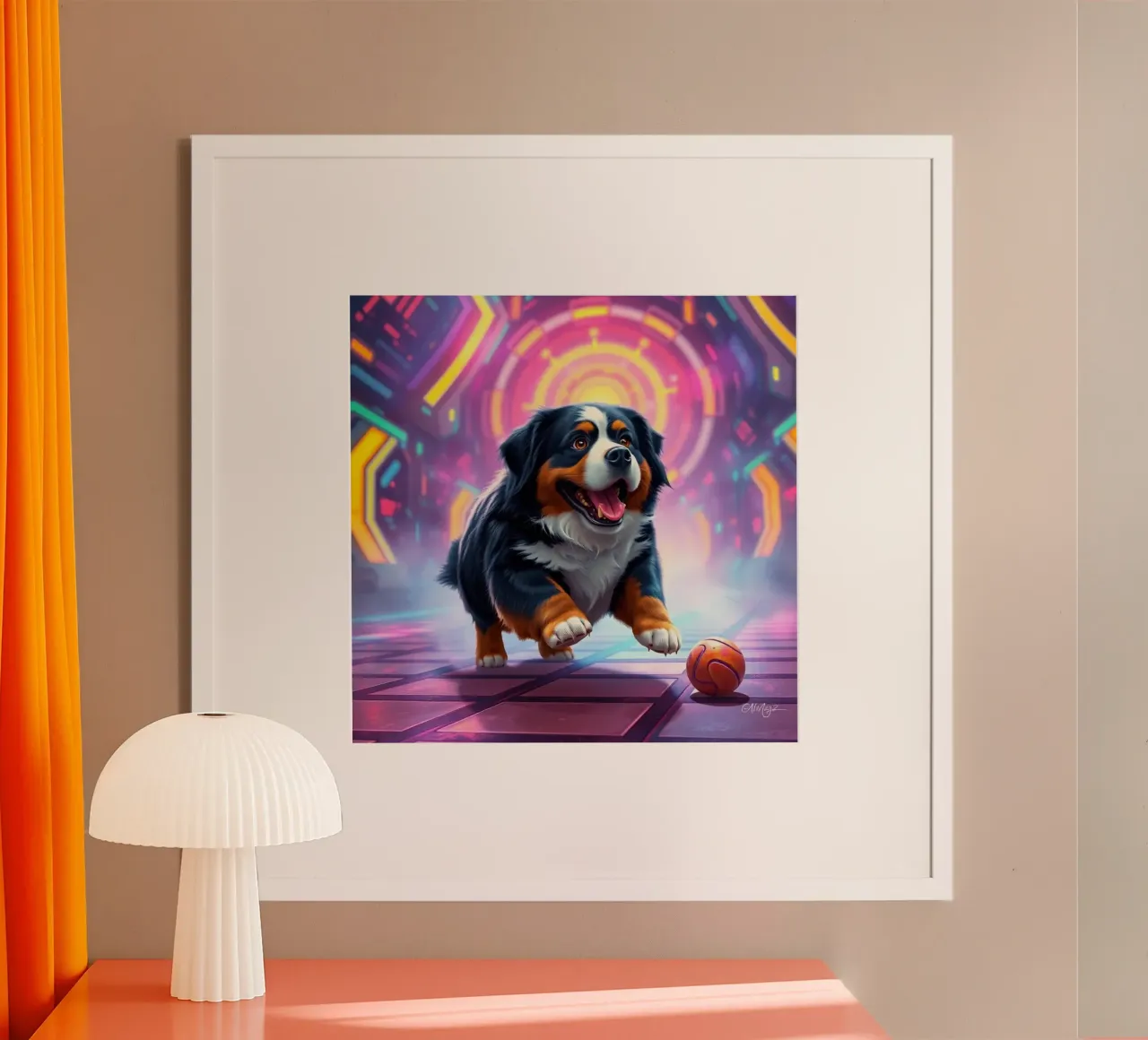 Bellissimo cane da montagna bernese #132 poster con telaio in legno da Yumis.Beargang.and.Me