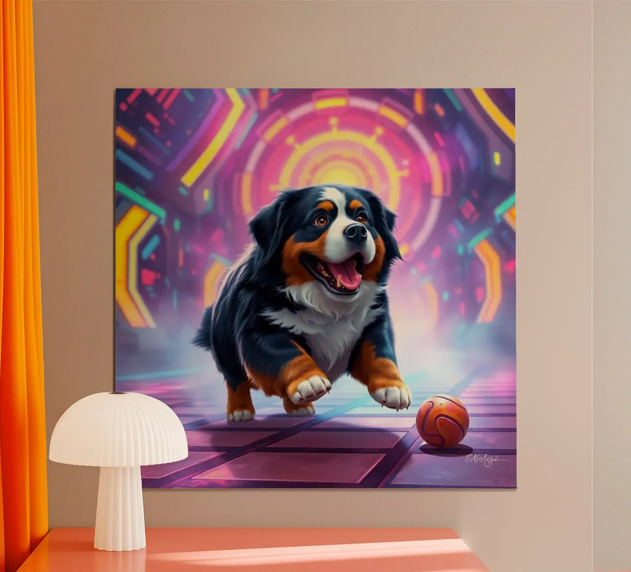 Bellissimo cane da montagna bernese #132 poster con telaio in legno da Yumis.Beargang.and.Me