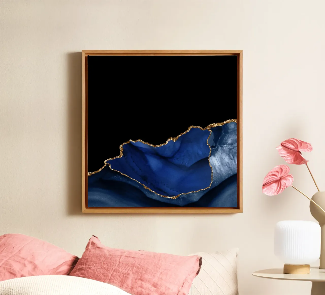 Navy & Gold Agate Texture 06 canvas with Floater frame by Gemstone Textures