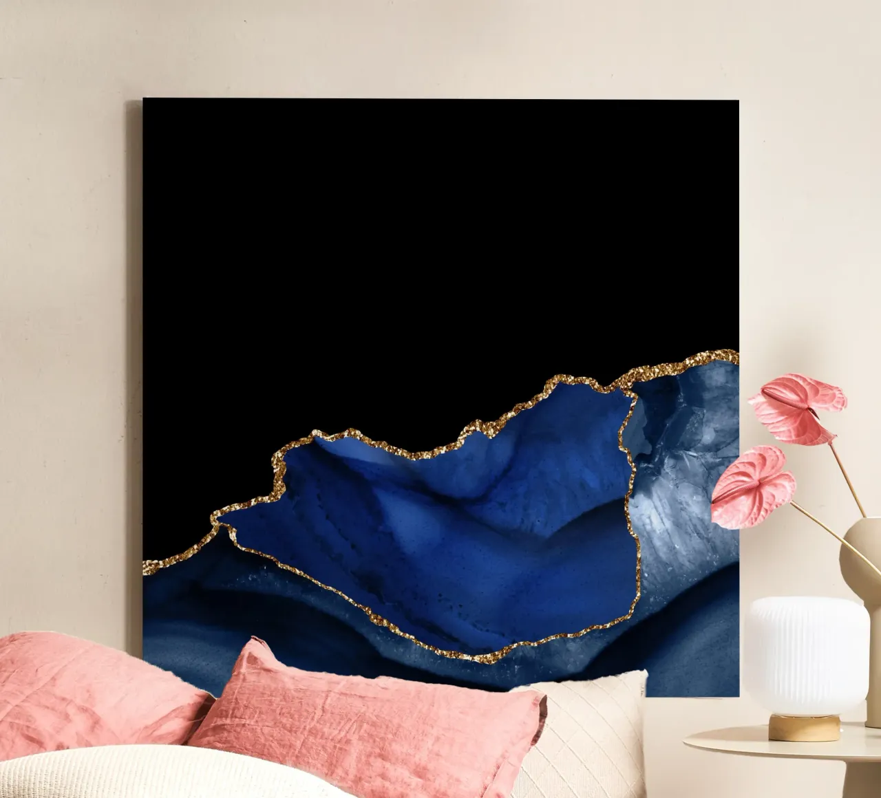 Navy & Gold Agate Texture 06 canvas with Floater frame by Gemstone Textures