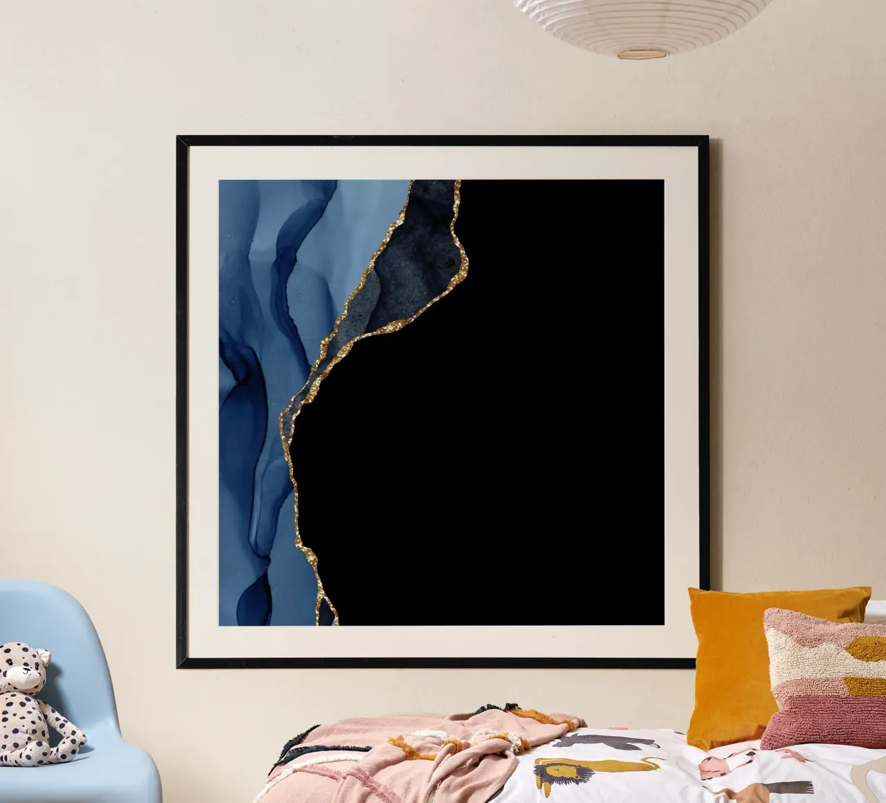 Texture agata marina e oro 09 poster con telaio in plastica da Gemstone Textures