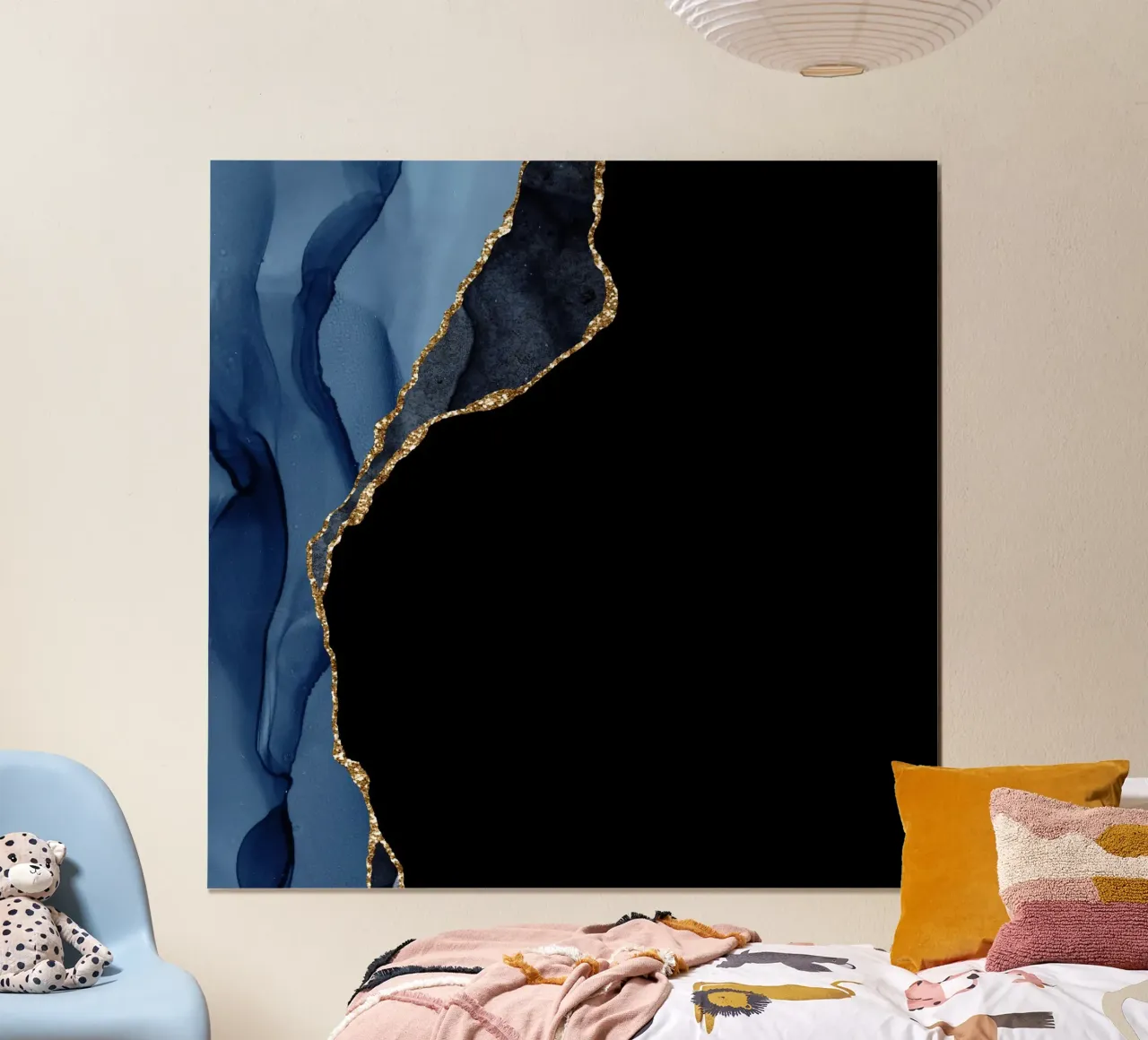 Texture agata marina e oro 09 poster con telaio in plastica da Gemstone Textures
