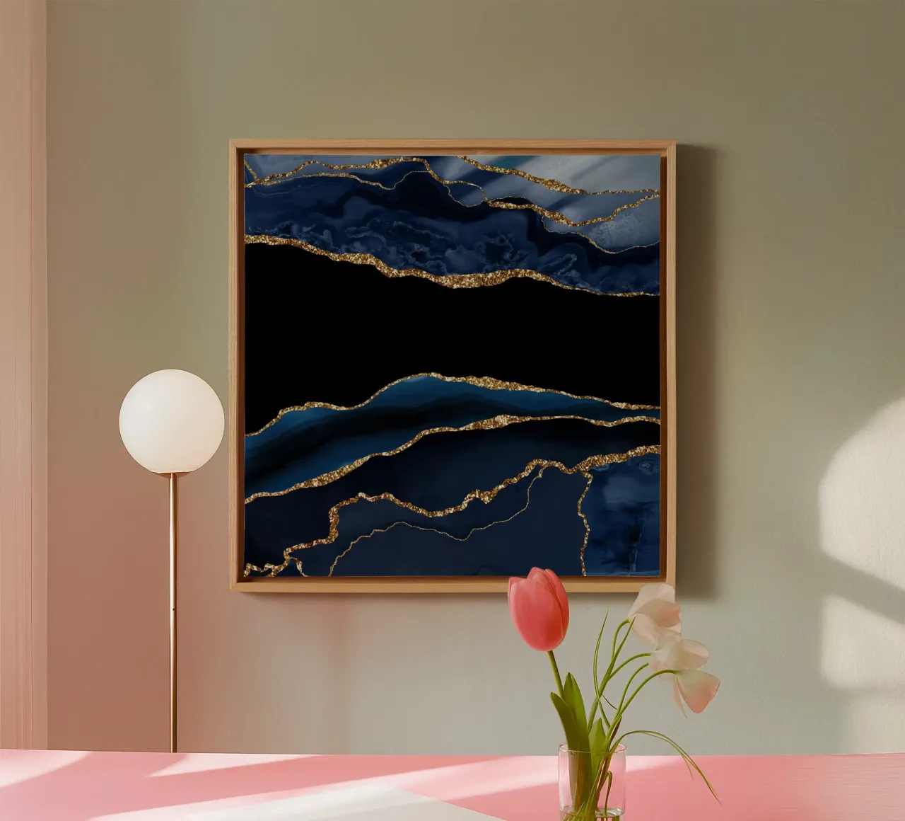 Navy & Gold Agate Texture 11 canvas with Floater frame by Gemstone Textures