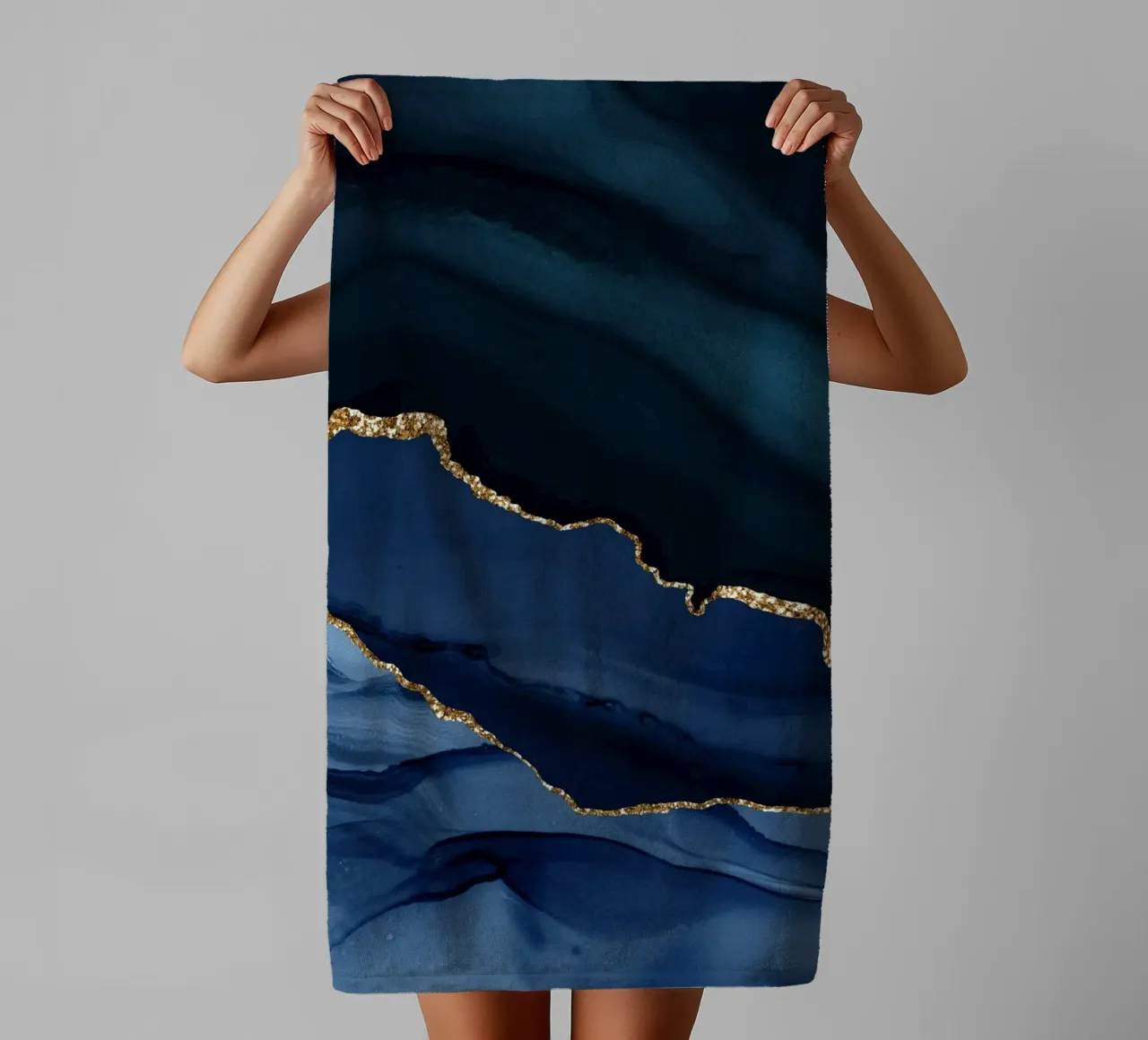 Navy & Gold Agate Texture 12 towel by Gemstone Textures