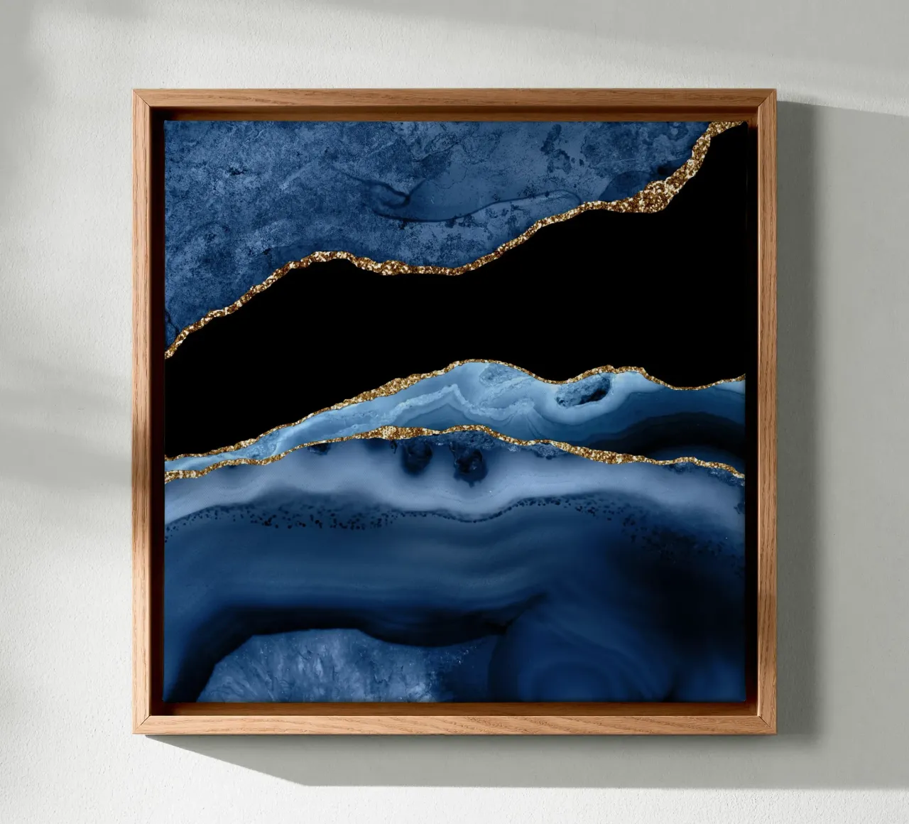 Navy & Gold Agate Texture 13 canvas with Floater frame by Gemstone Textures
