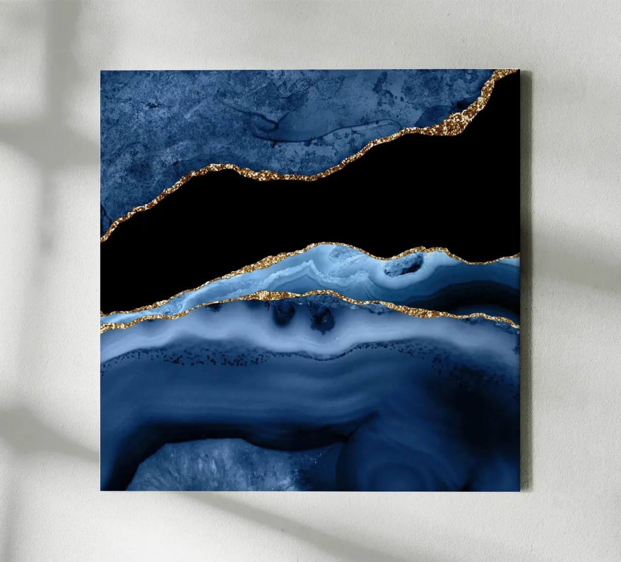 Navy & Gold Agate Texture 13 canvas with Floater frame by Gemstone Textures