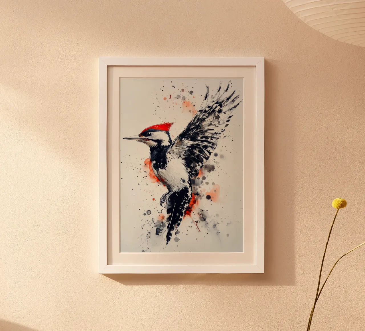 Picchio, arte degli uccelli poster con telaio in alluminio da Justyna Jaszke JBJart