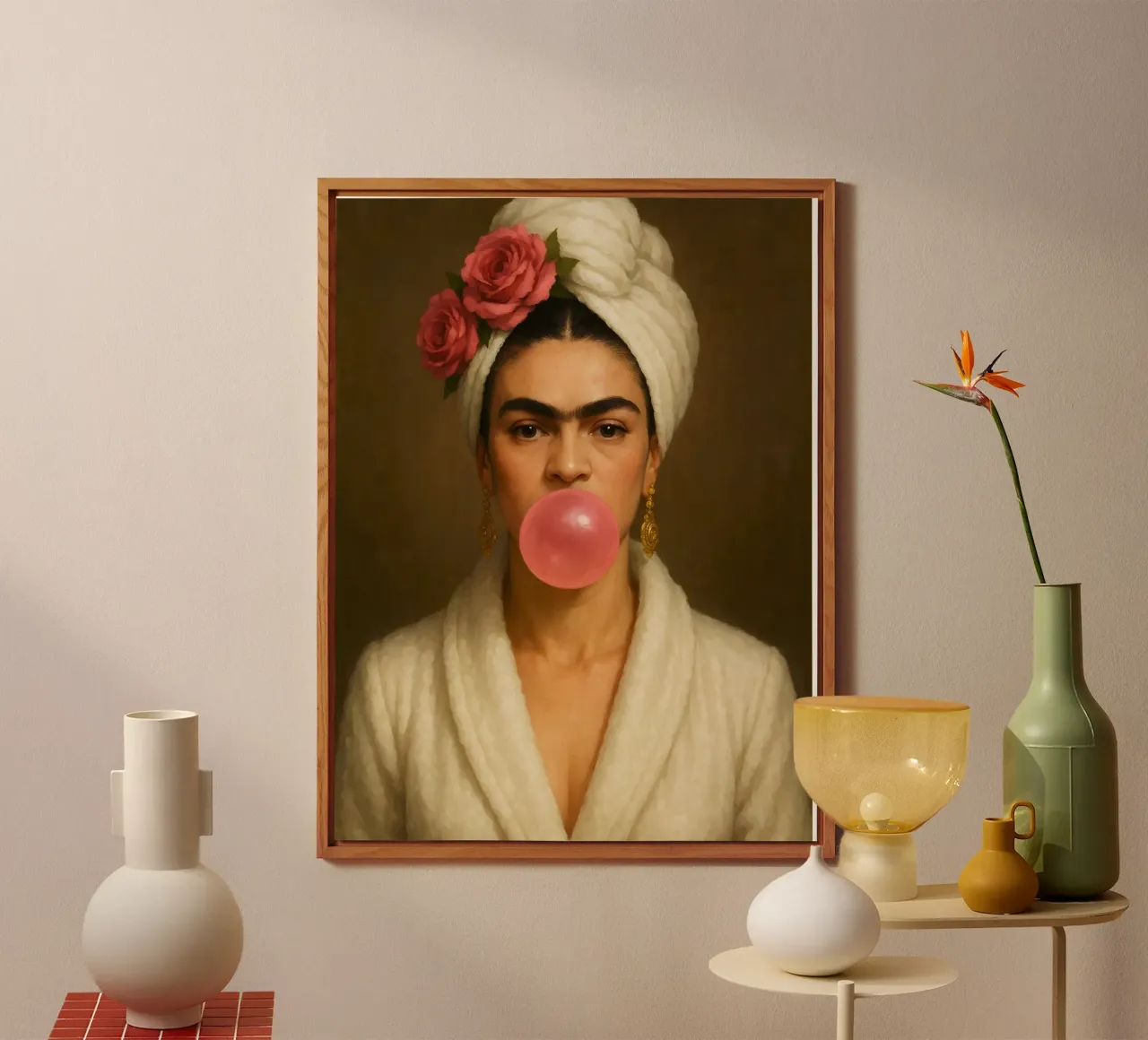 RITRATTO DI FRIDA KAHLO CON GOMMA DA MASTICARE pannello forex da ARTOMATIC