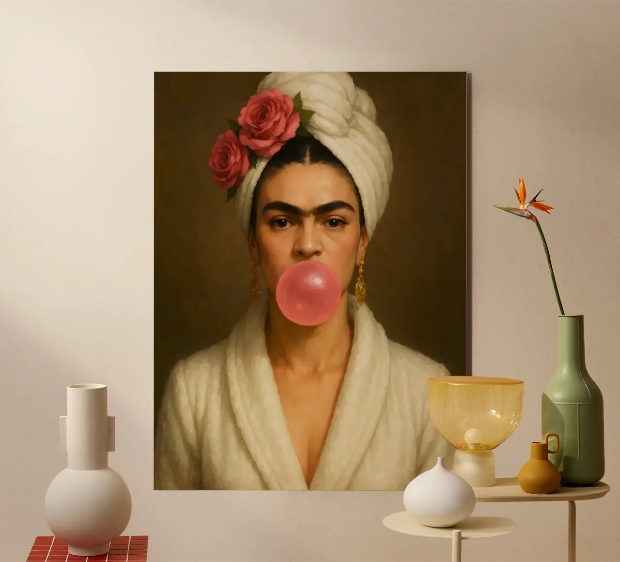 RITRATTO DI FRIDA KAHLO CON GOMMA DA MASTICARE pannello forex da ARTOMATIC