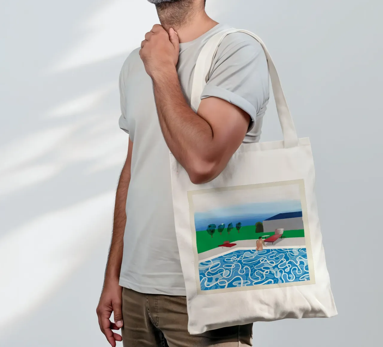 pool with one figures tote bag by khanrosie