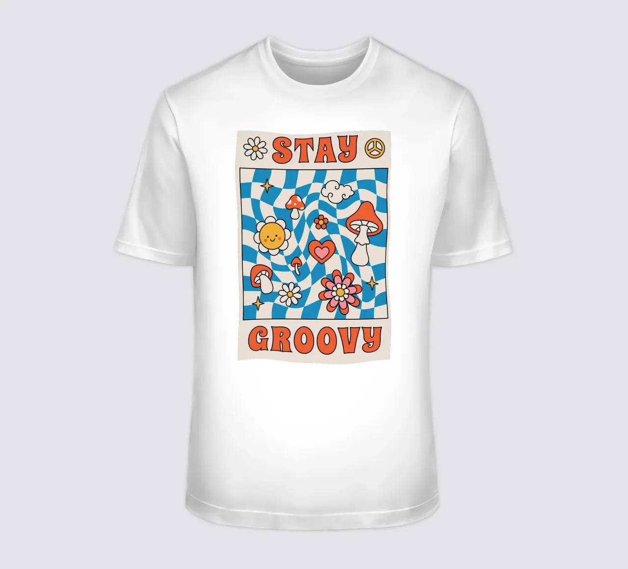 "Stay Groovy" Retro Psychedelic Kunst - Indie Checkerboard & M T-Shirt von NorwesClub
