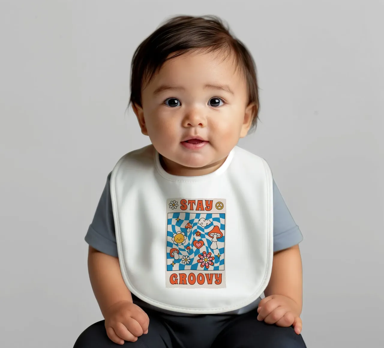 "Stay Groovy" Retro Psychedelic Kunst - Indie Checkerboard & M Babylätzchen von NorwesClub