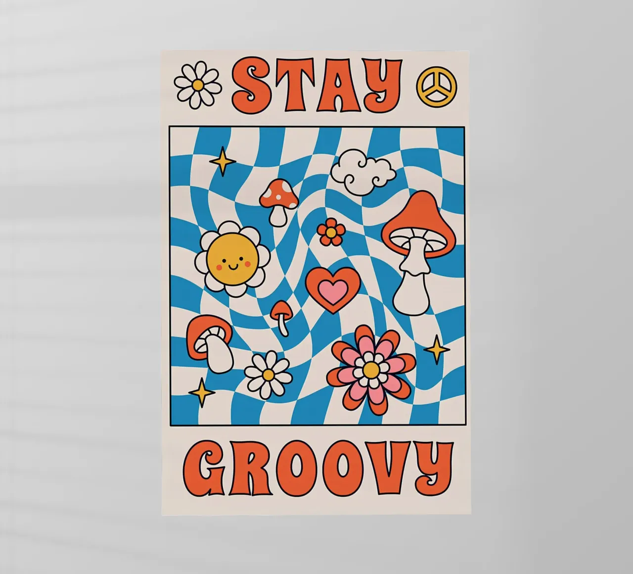 "Stay Groovy" Retro Psychedelic Kunst - Indie Checkerboard & M Backlit Folie von NorwesClub
