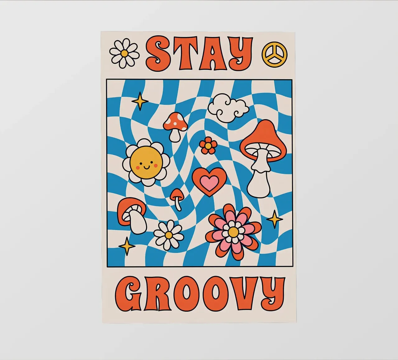 "Stay Groovy" Retro Psychedelic Kunst - Indie Checkerboard & M PVC Plane von NorwesClub