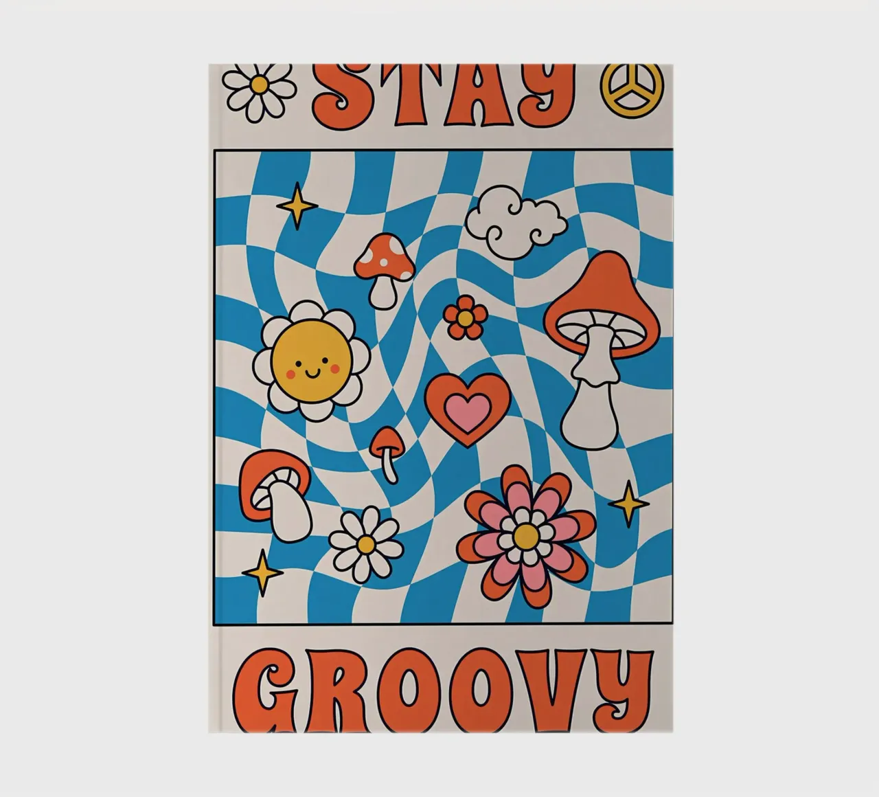 "Stay Groovy" Retro Psychedelic Art - Indie Checkerboard & M notebook by NorwesClub