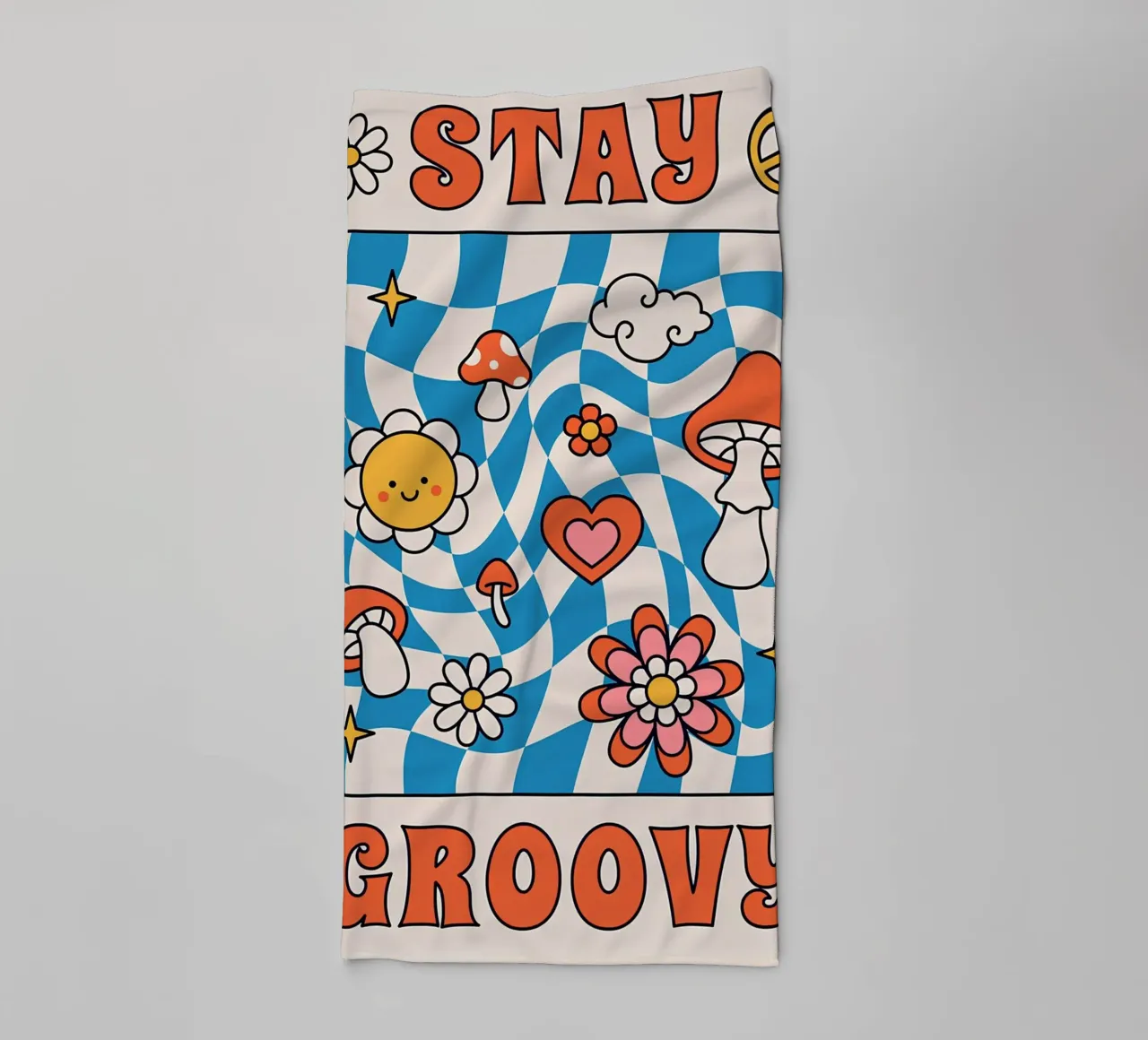 "Stay Groovy" Retro Psychedelic Art - Indie Checkerboard & M towel by NorwesClub