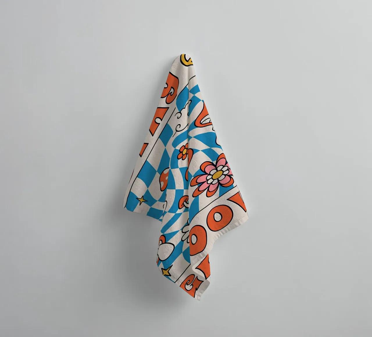 "Stay Groovy" Retro Psychedelic Art - Indie Checkerboard & M towel by NorwesClub