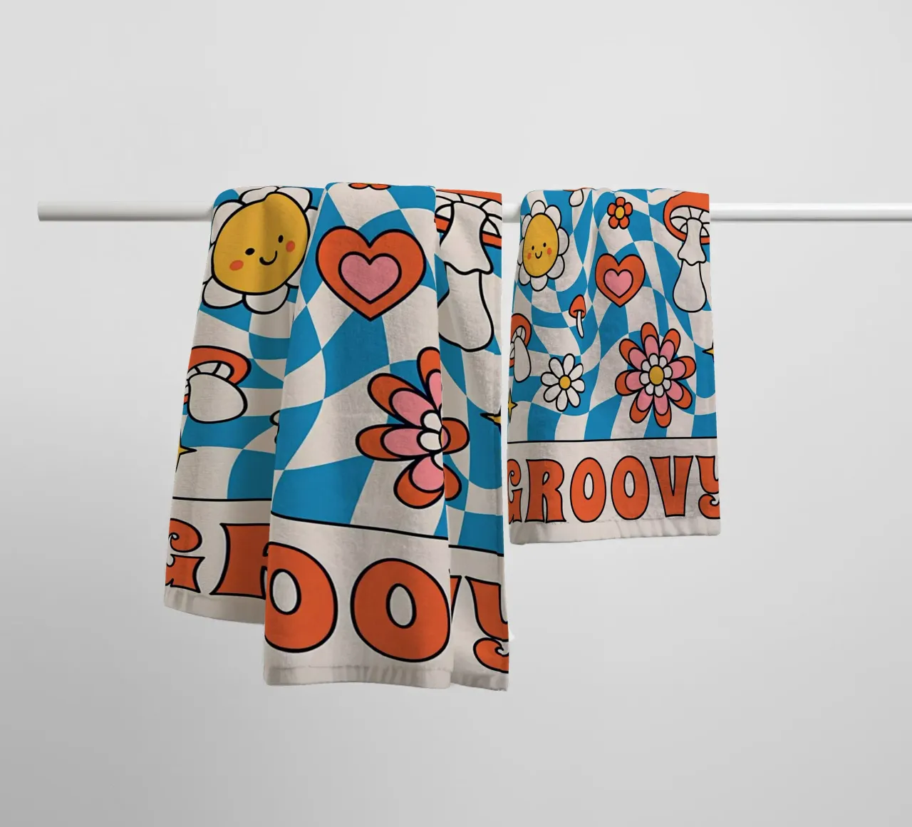 "Stay Groovy" Retro Psychedelic Art - Indie Checkerboard & M towel by NorwesClub