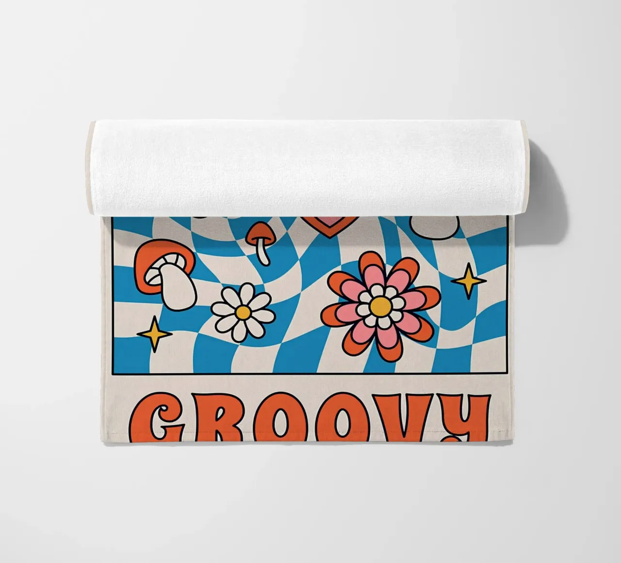 "Stay Groovy" Retro Psychedelic Art - Indie Checkerboard & M beach towel by NorwesClub