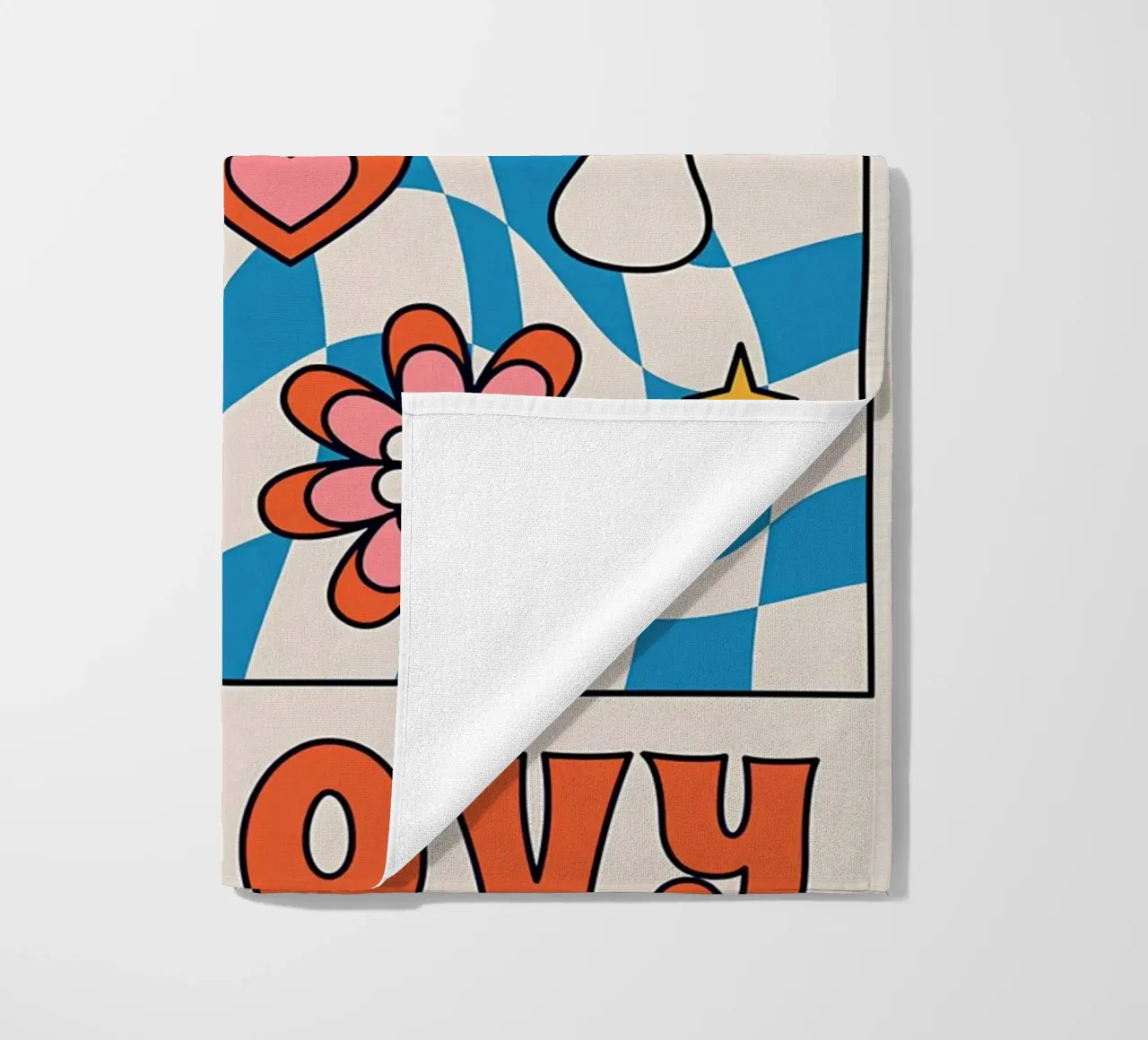 "Stay Groovy" Retro Psychedelic Art - Indie Checkerboard & M beach towel by NorwesClub