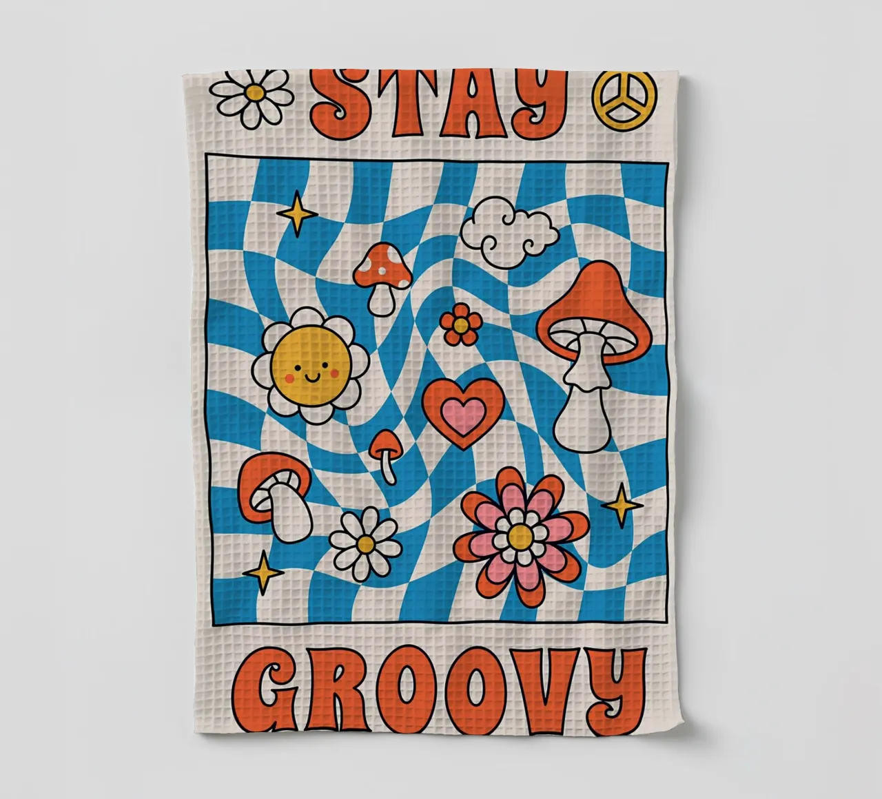 Arte psichedelica retrò "Stay Groovy" - Scacchiera Indie e M canovaccio da cucina da NorwesClub