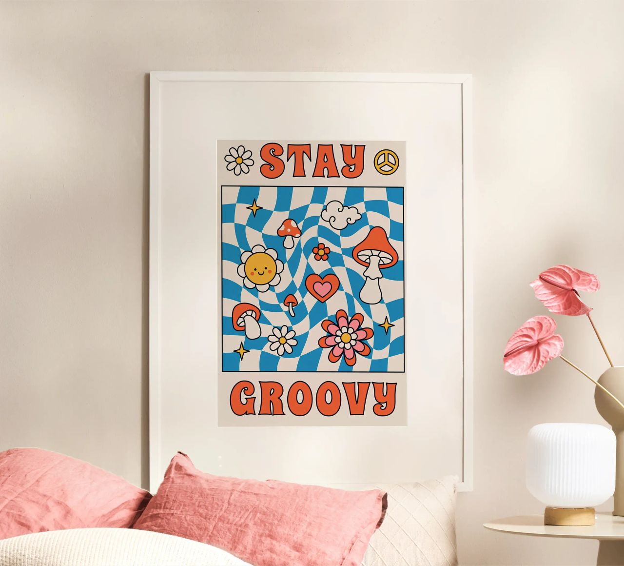Arte Psicodélico Retro "Stay Groovy" - Indie Checkerboard & M poster de NorwesClub