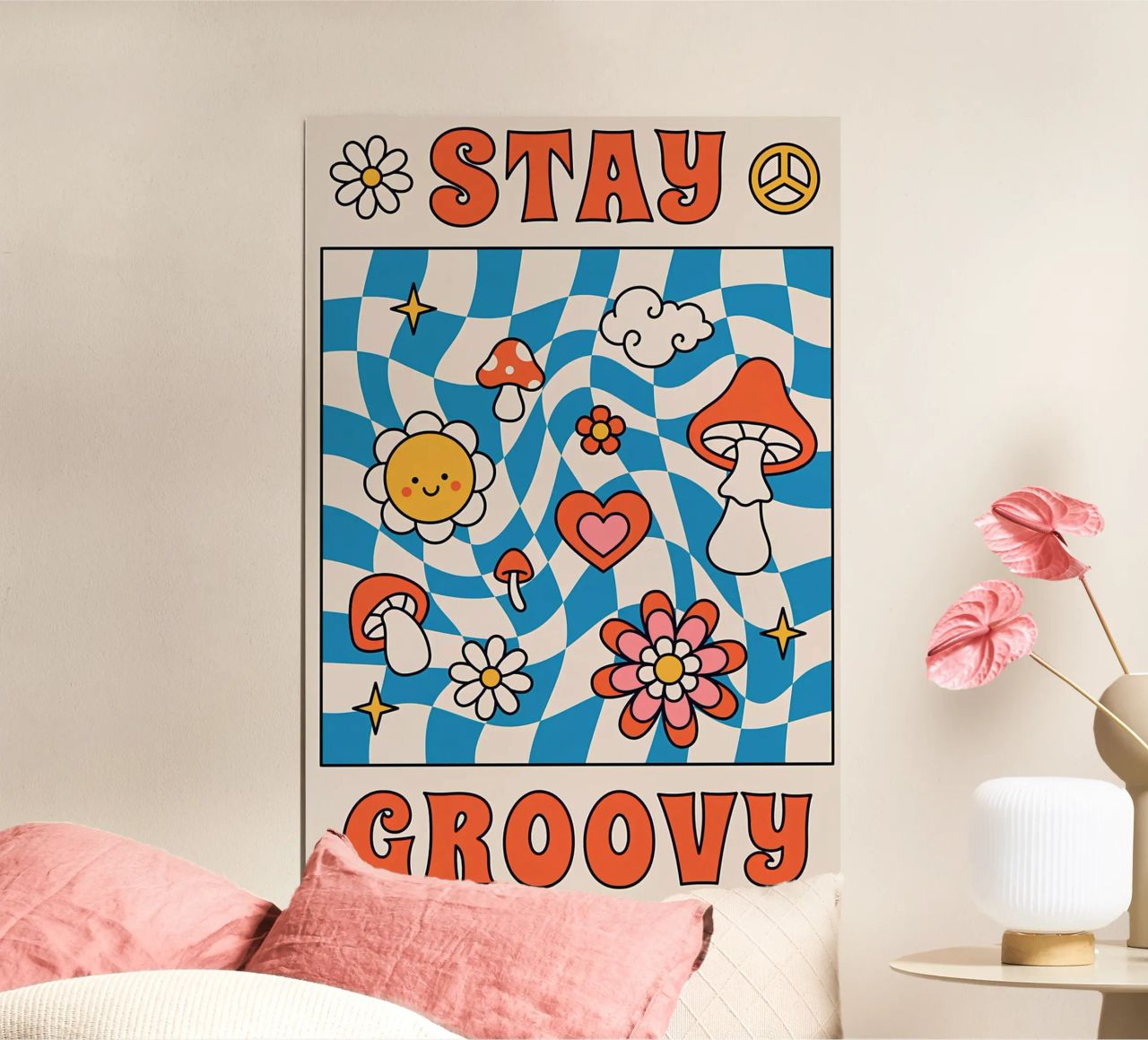 Arte Psicodélico Retro "Stay Groovy" - Indie Checkerboard & M poster de NorwesClub