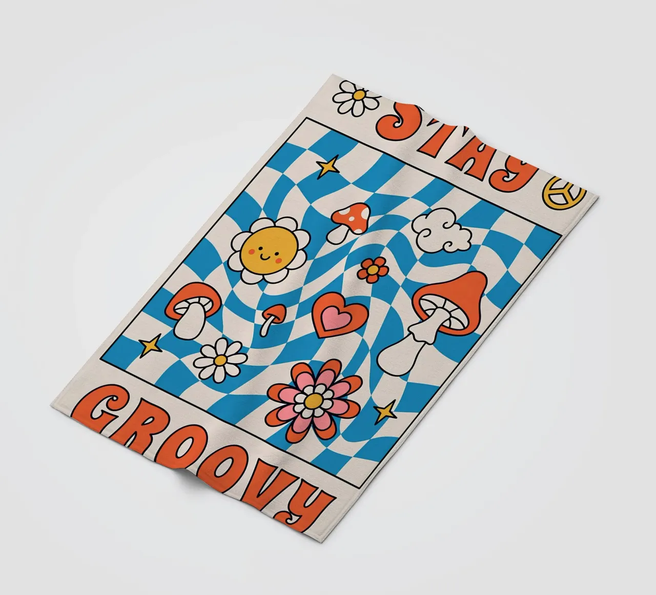 "Stay Groovy" Retro Psychedelic Kunst - Indie Checkerboard & M Fleecedecke von NorwesClub