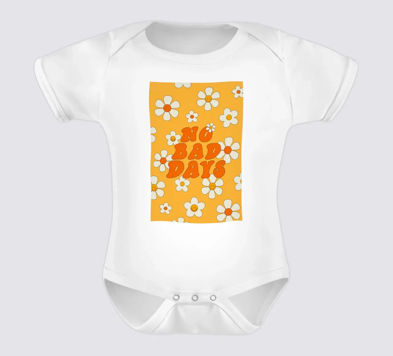 "No Bad Days" Daisy Retro Art - Aesthetic Happy Floral Poste short-sleeve baby romper by NorwesClub