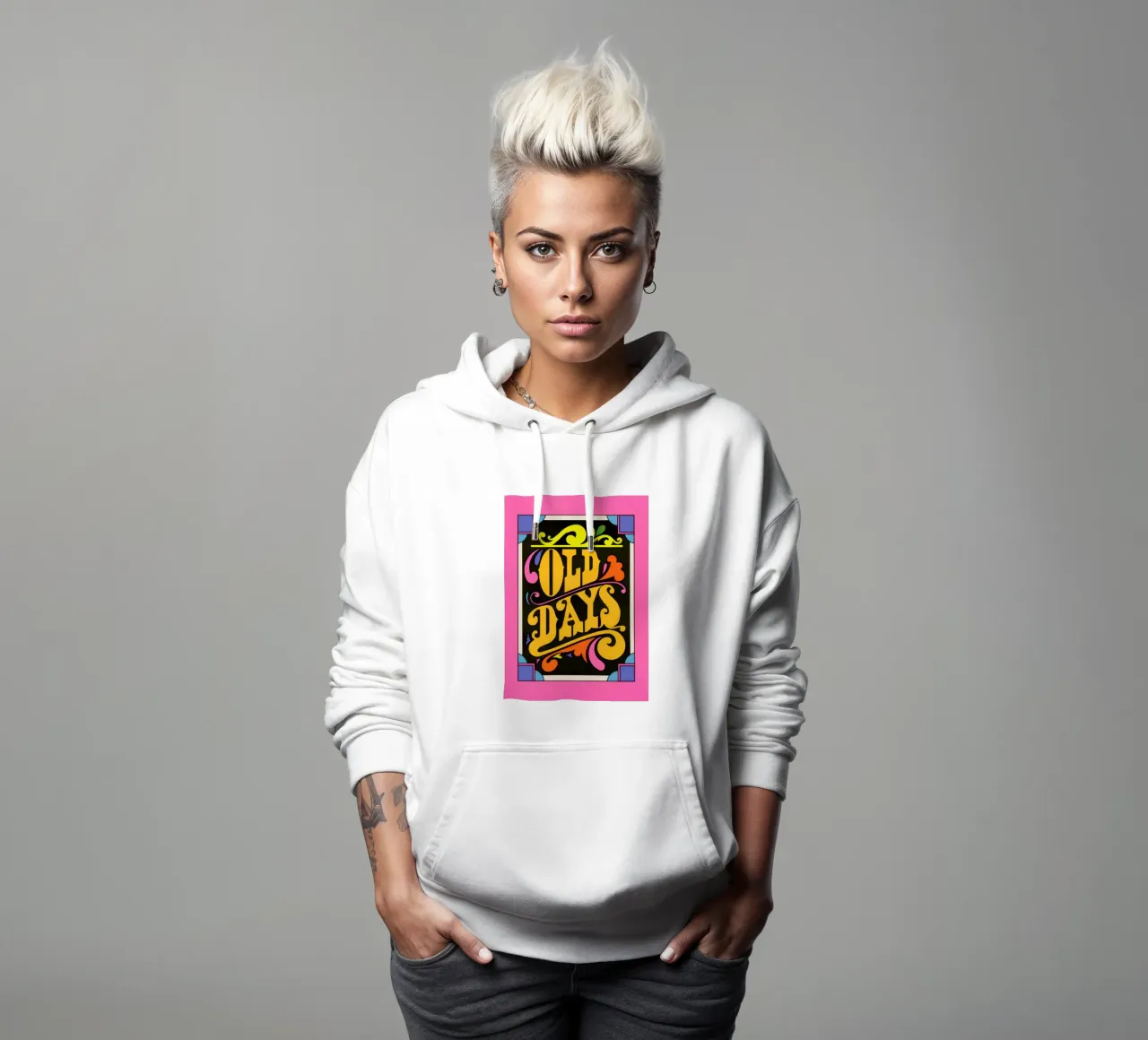 "Old Days" Stampa pop art neon con scritte psichedeliche retrò felpa con cappuccio da NorwesClub