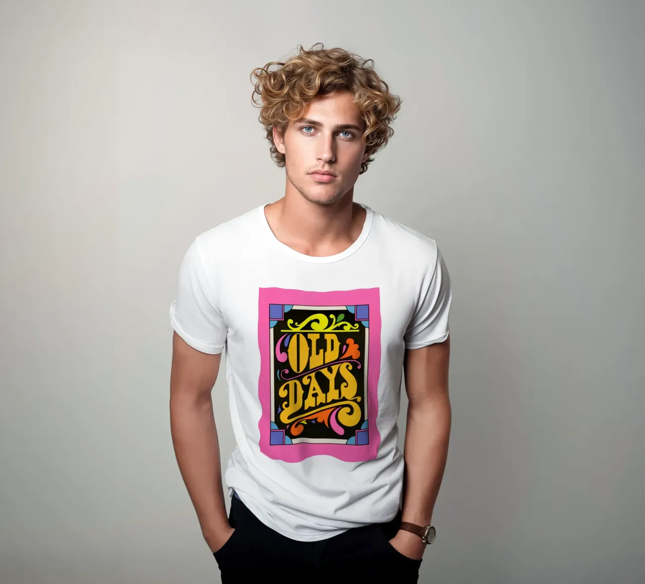 "Old Days" Stampa pop art neon con scritte psichedeliche retrò t-shirt da NorwesClub