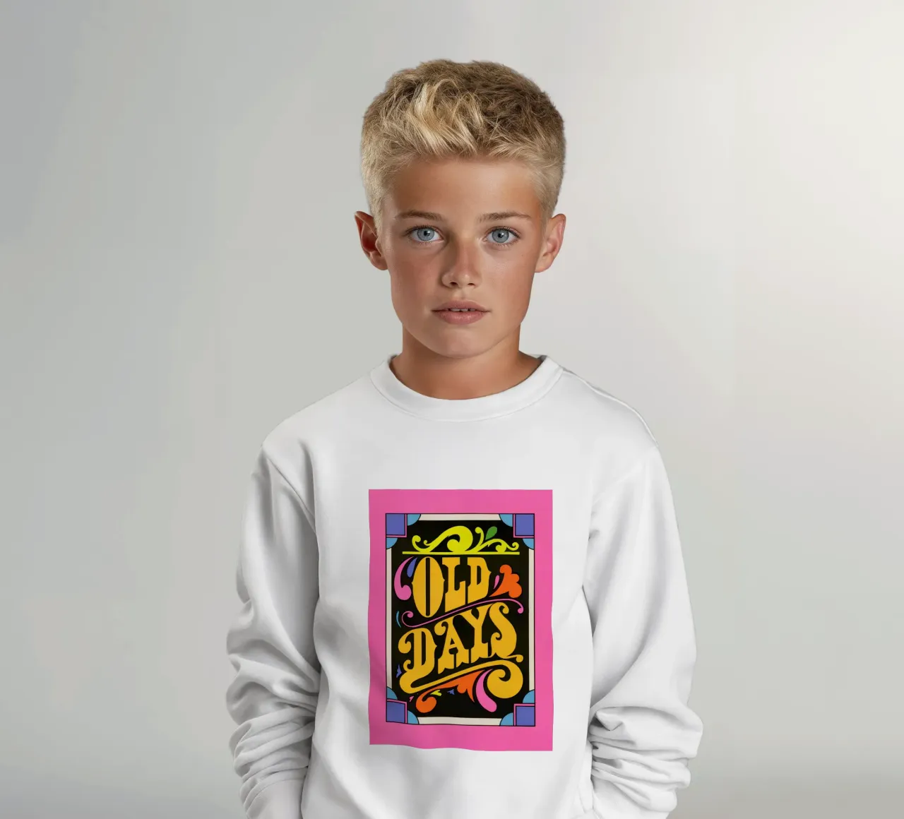 "Old Days" Stampa pop art neon con scritte psichedeliche retrò felpa bambino da NorwesClub