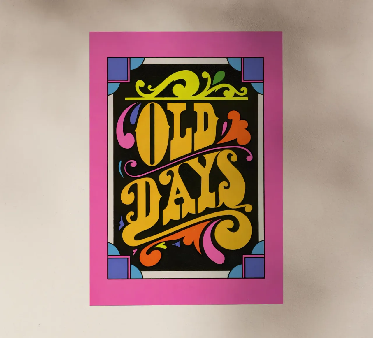 "Old Days" Stampa pop art neon con scritte psichedeliche retrò pellicola backlit da NorwesClub