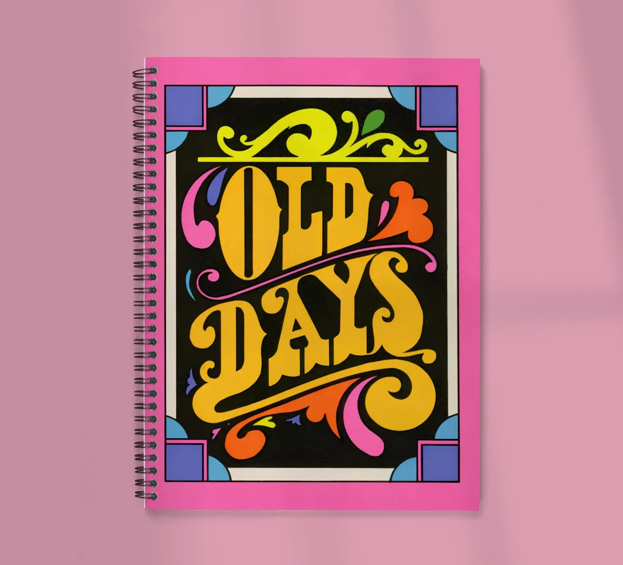 "Old Days" Retro Psychedelic Lettering Neon Pop Art Print spiral notebook by NorwesClub
