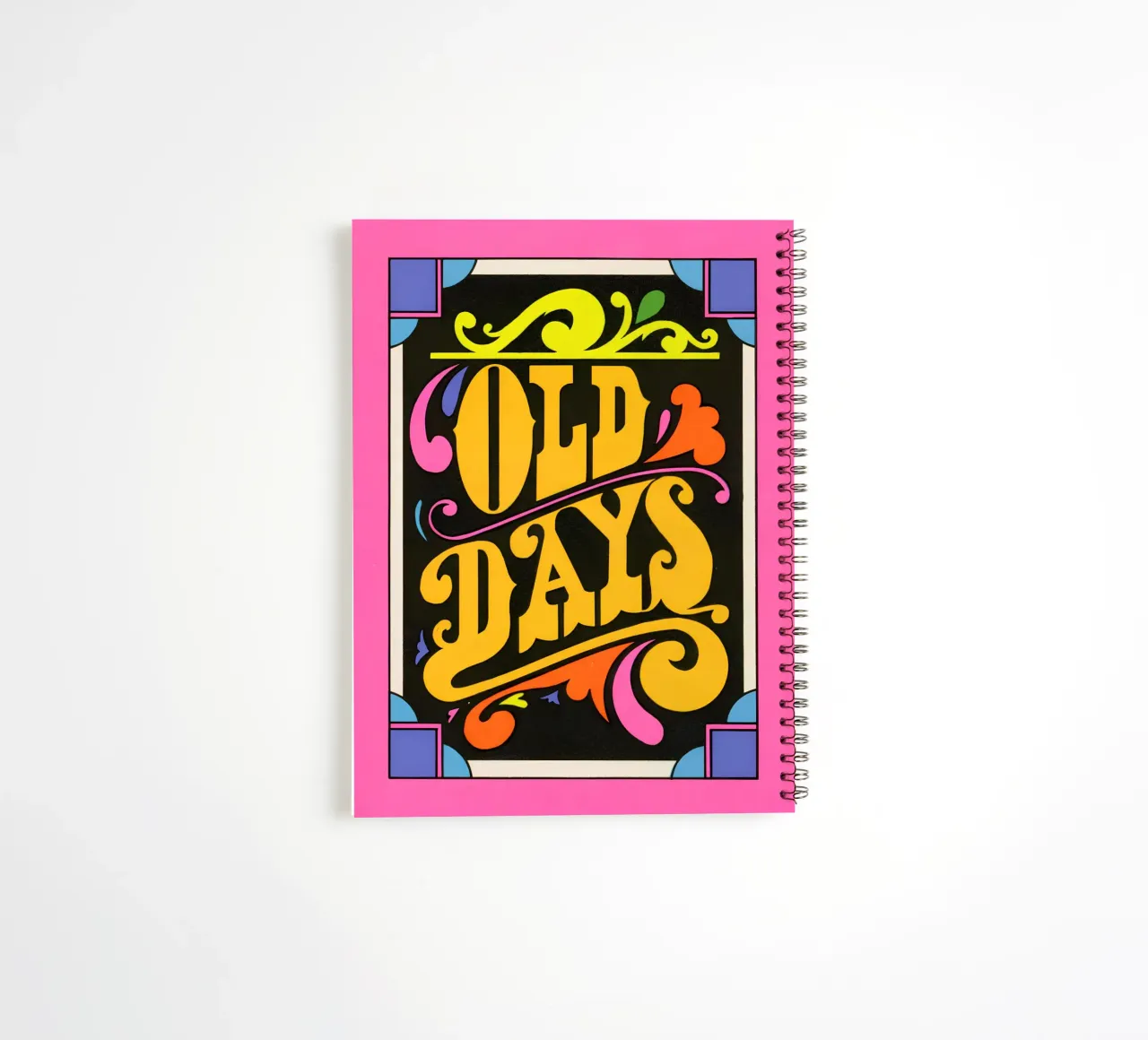 "Old Days" Retro Psychedelic Lettering Neon Pop Art Print spiral notebook by NorwesClub