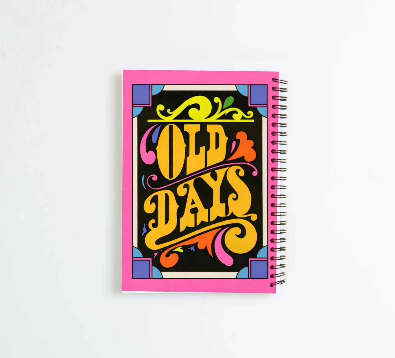 "Old Days" Retro Psychedelic Lettering Neon Pop Art Print spiral notebook by NorwesClub