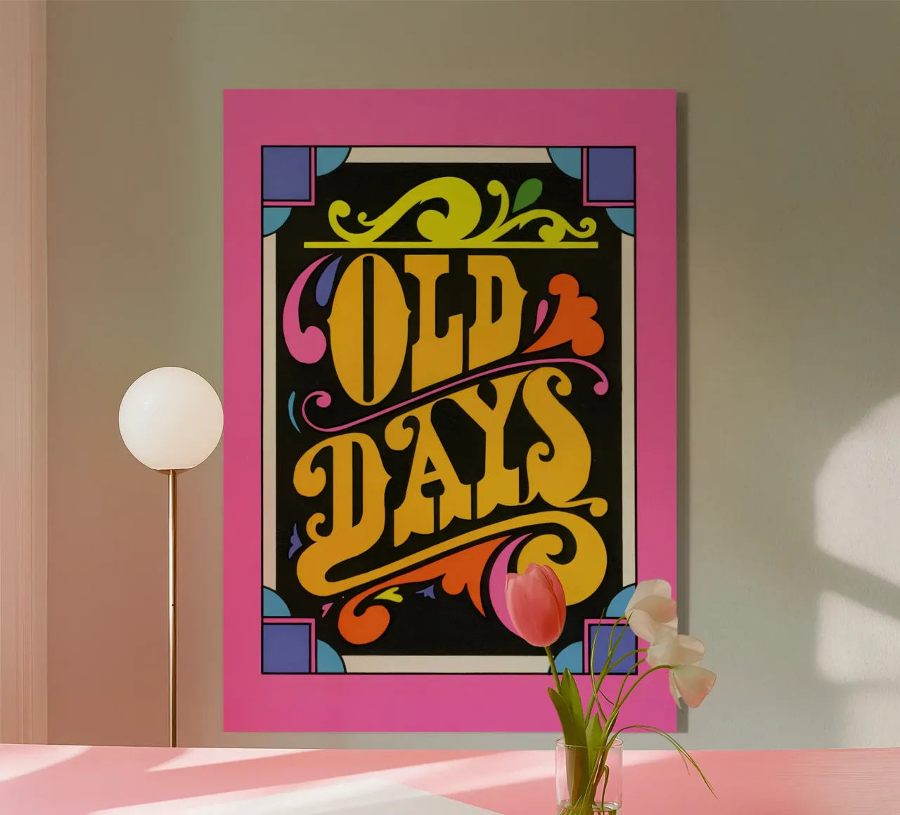 "Old Days" Retro Psychedelic Lettering Neon Pop Art Print metacrilato de NorwesClub