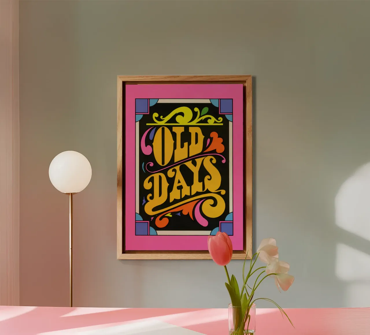 "Old Days" Stampa pop art neon con scritte psichedeliche retrò alluminio dibond da NorwesClub