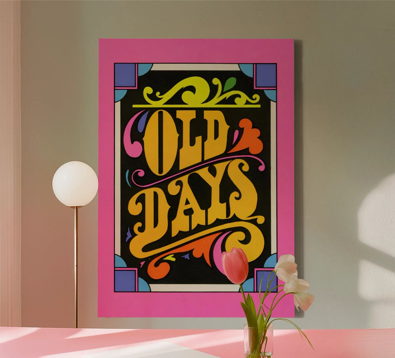 "Old Days" Retro Psychedelic Lettering Neon Pop Art Print canvas by NorwesClub