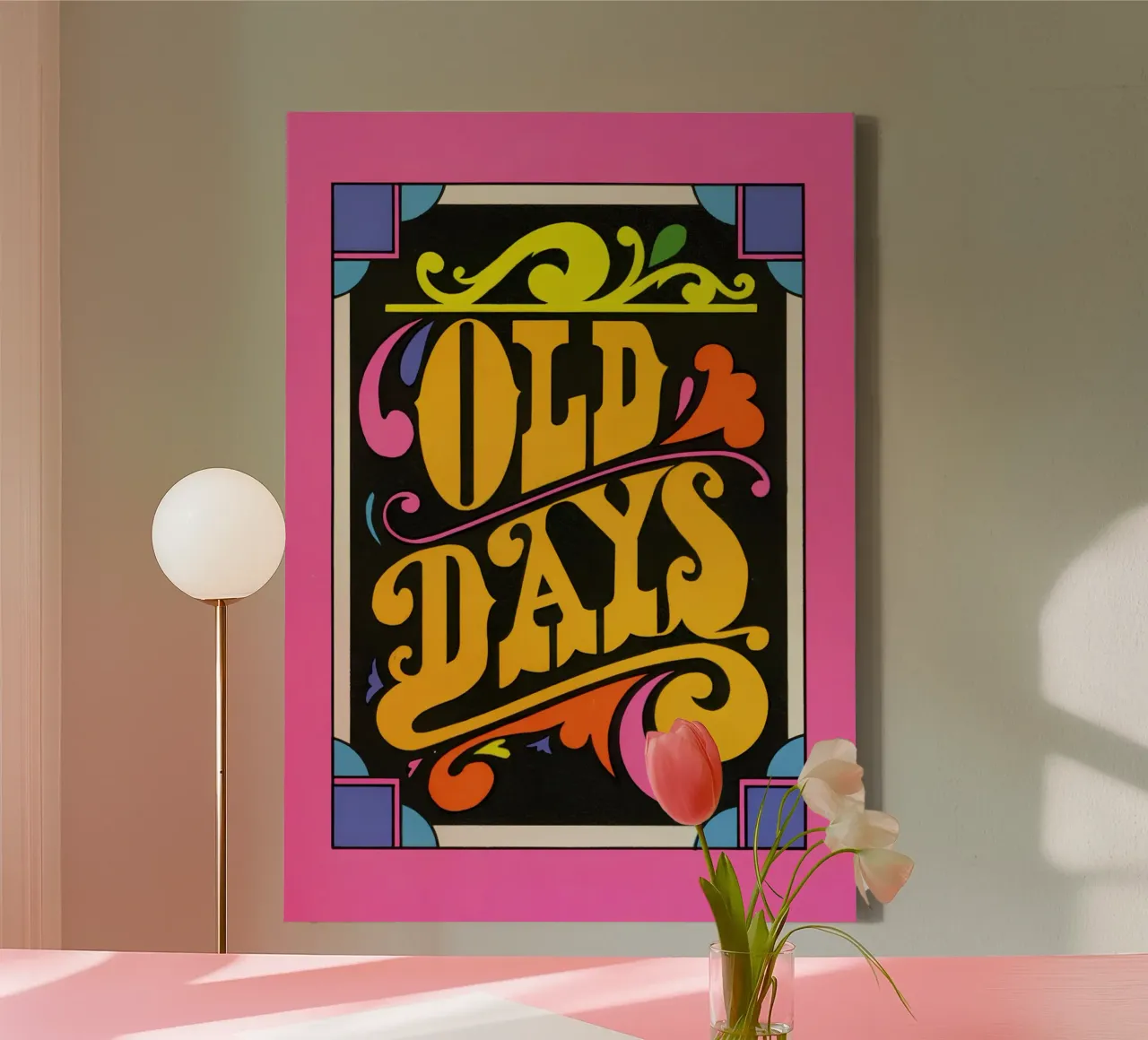 "Old Days" Retro Psychedelic Lettering Neon Pop Art Druck Leinwand von NorwesClub