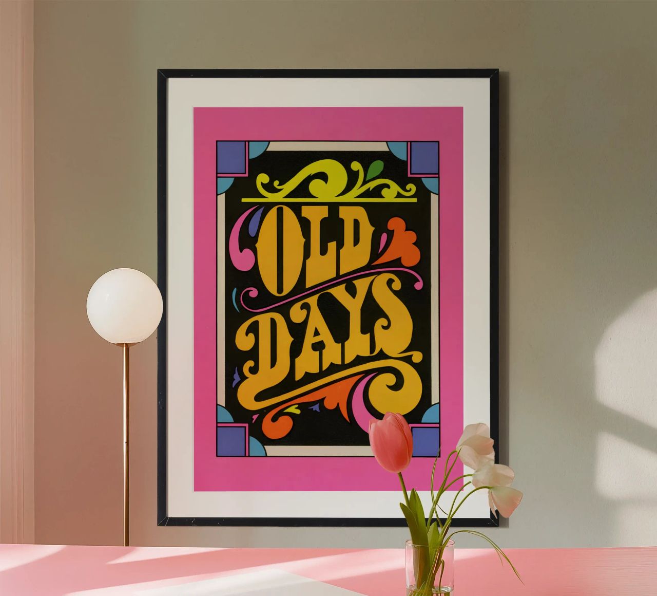"Old Days" Retro Psychedelic Lettering Neon Pop Art Druck Poster von NorwesClub