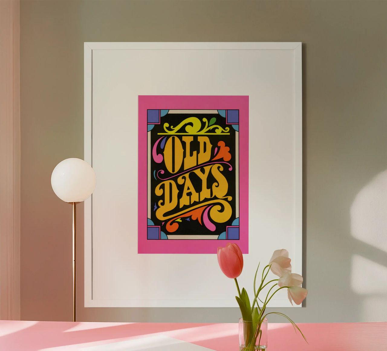 "Old Days" Retro Psychedelic Lettering Neon Pop Art Druck Poster von NorwesClub