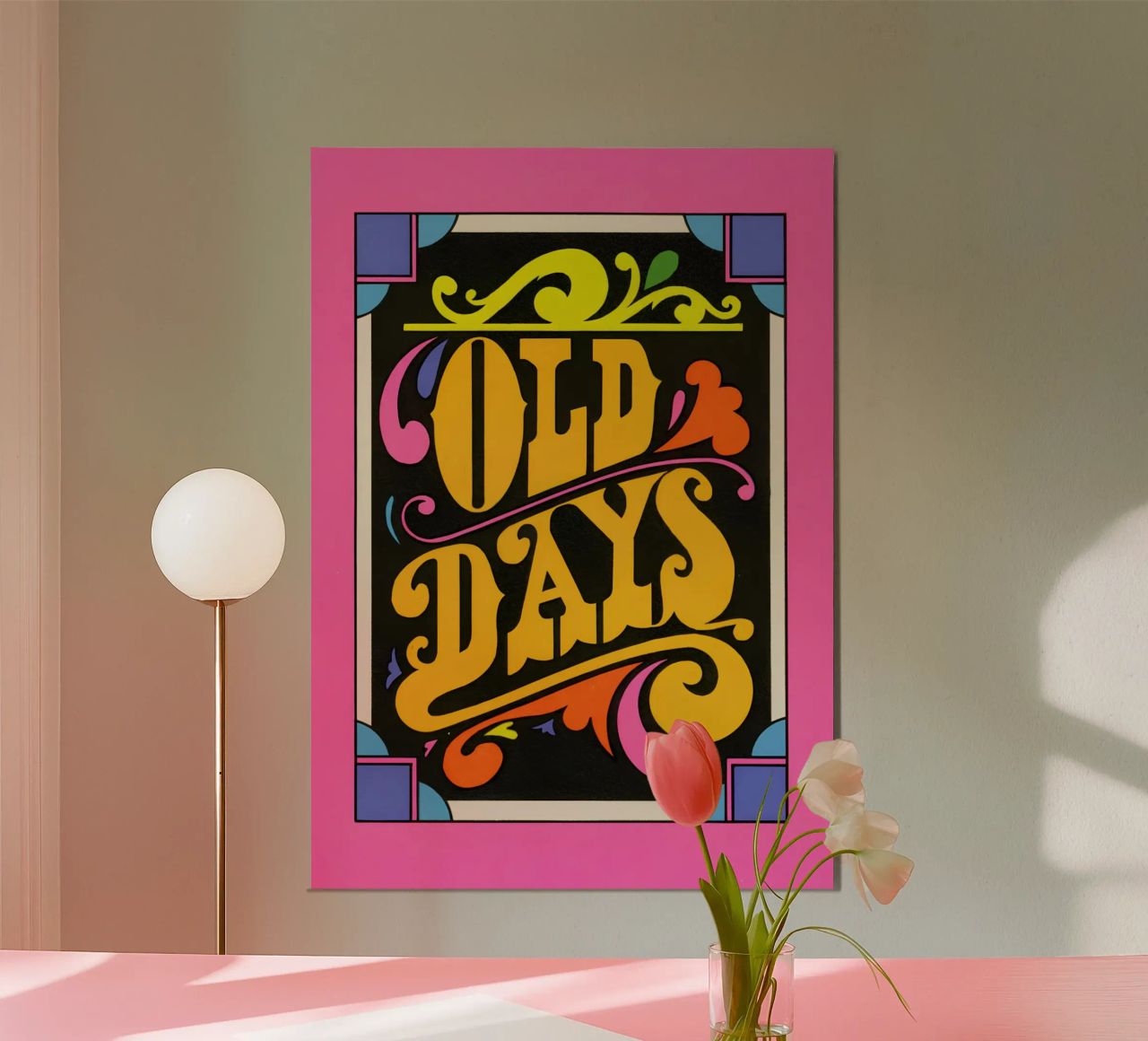 "Old Days" Retro Psychedelic Lettering Neon Pop Art Druck Poster von NorwesClub